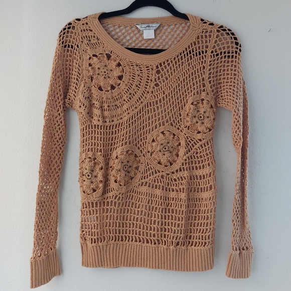 TOMMY BAHAMA TAN CROCHET BOHO OPEN STITCH SWEATER - Picture 1 of 13